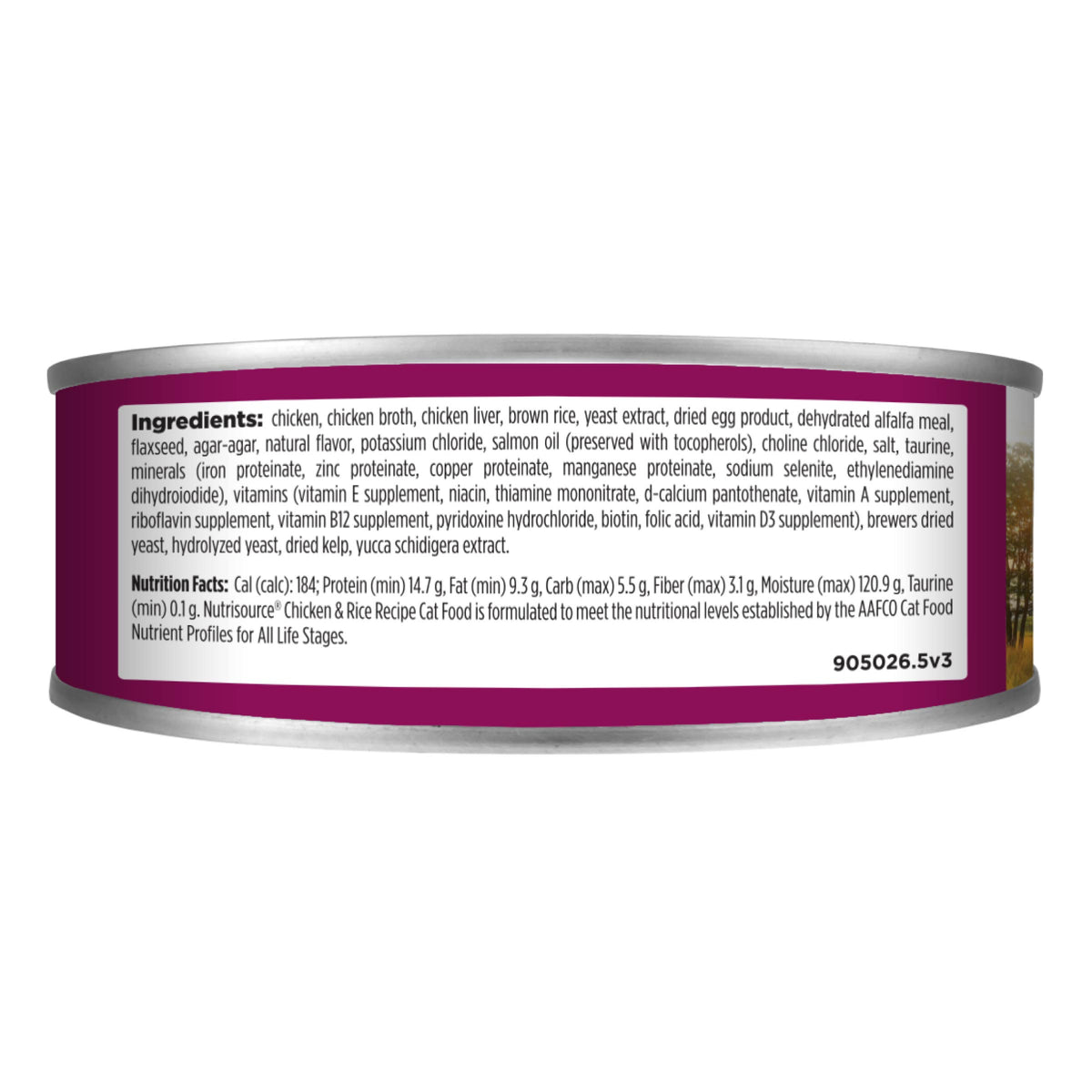 Cat & Kitten
Chicken & Rice Recipe
WITH WHOLESOME GRAINS
Back of can