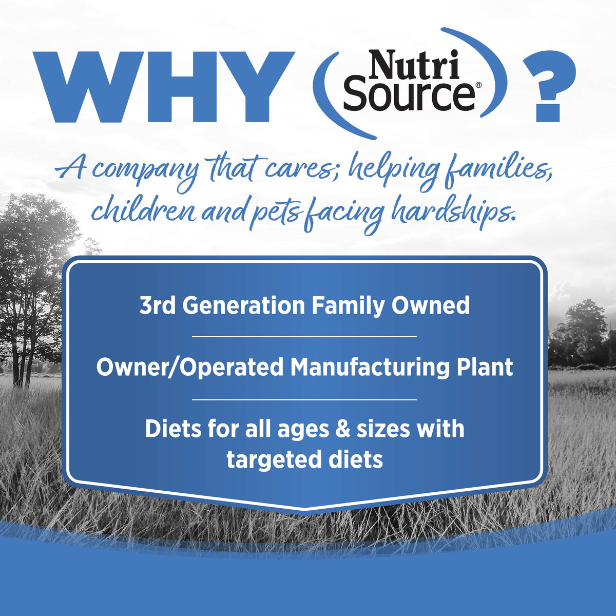A company that cares; helping families,
children and pets facing hardships.

3rd Generation Family Owned

Owner/Operated Manufacturing Plant

Diets for all ages & sizes with
targeted diets