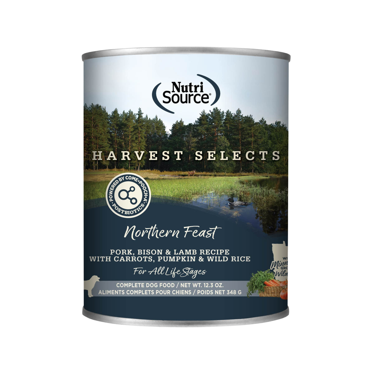 northern Feast PORK, BISON & LAMB RECIPE WITH CARROTS, PUMPKIN & WILD RICE - front of can