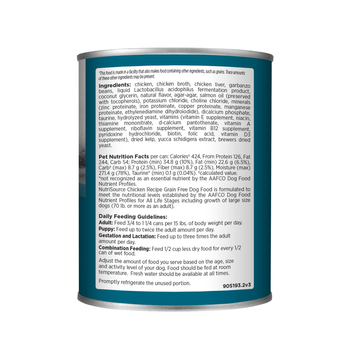Chicken Recipe GRAIN FREE back of can