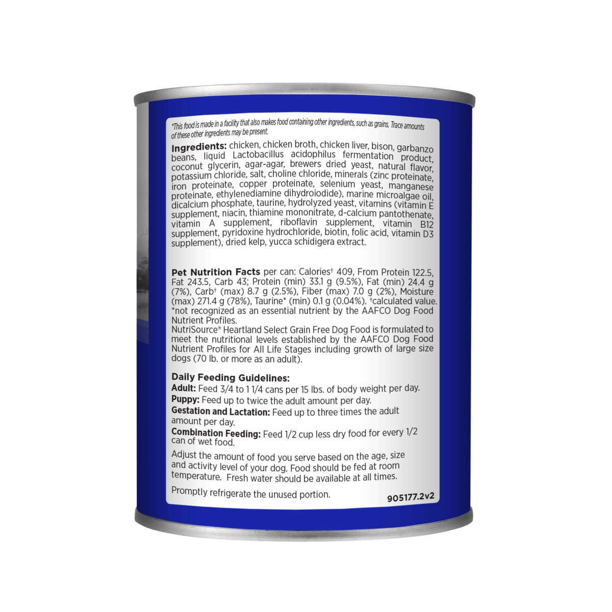 Heartland Select Recipe WITH CHICKEN & BISON GRAIN FREE back of can