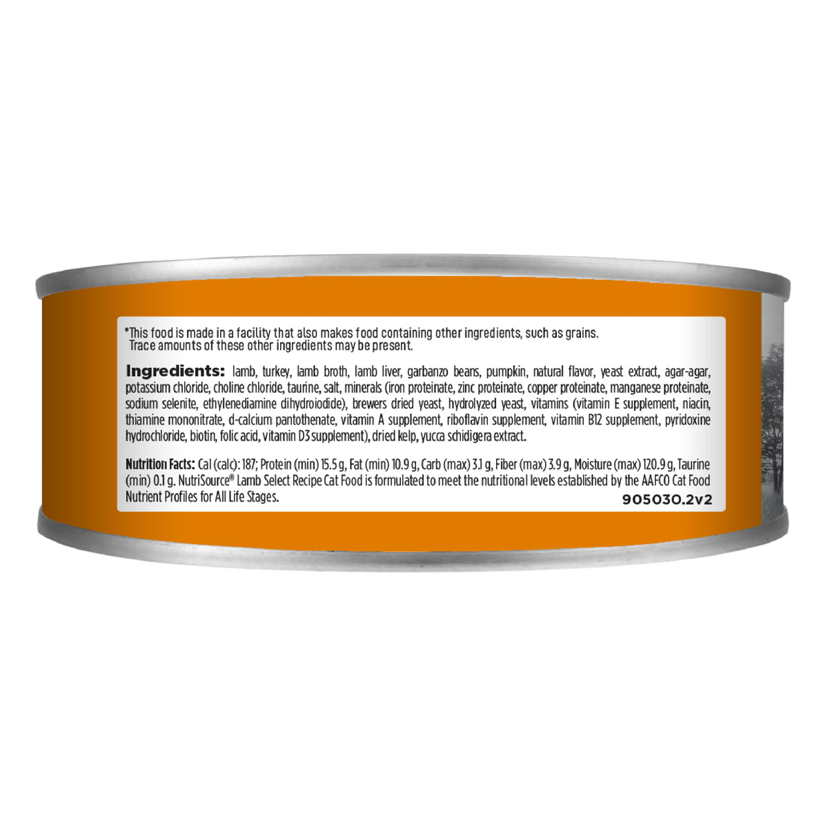 Lamb Selečt Recipe with Lamb & Lamb Liver GRAIN FREE* back of can