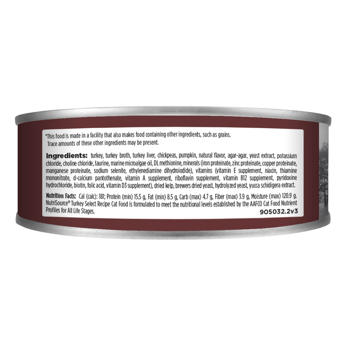 Turkey Select Recipe with Turkey & Turkey Liver GRAIN FREE back of can