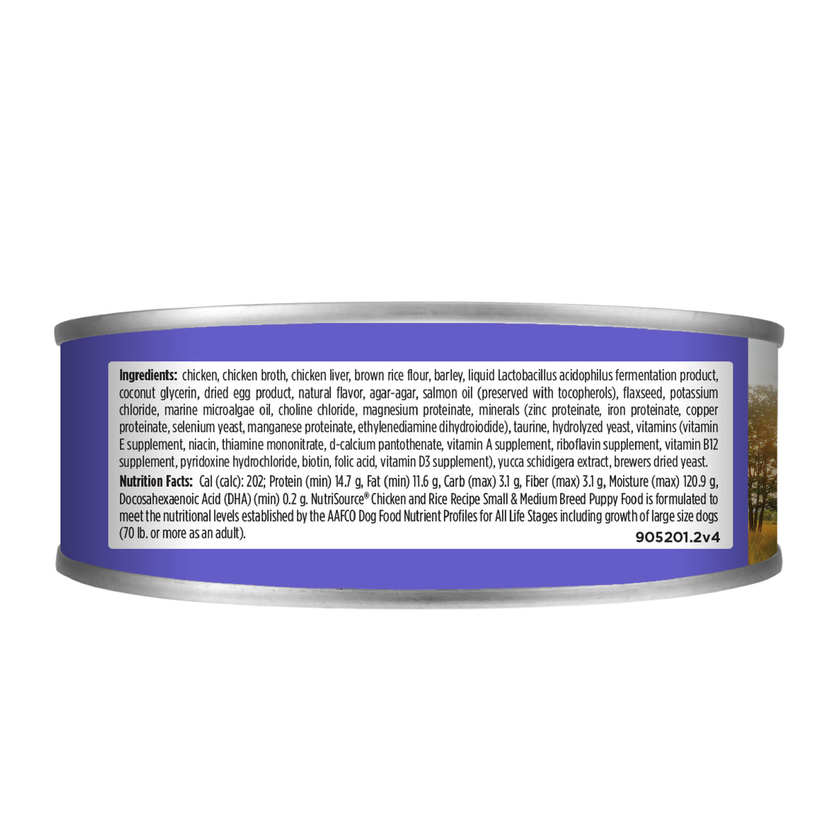 Small & Medium Breed Puppy Chicken & Rice Recipe  WITH WHOLESOME GRAINS back of can