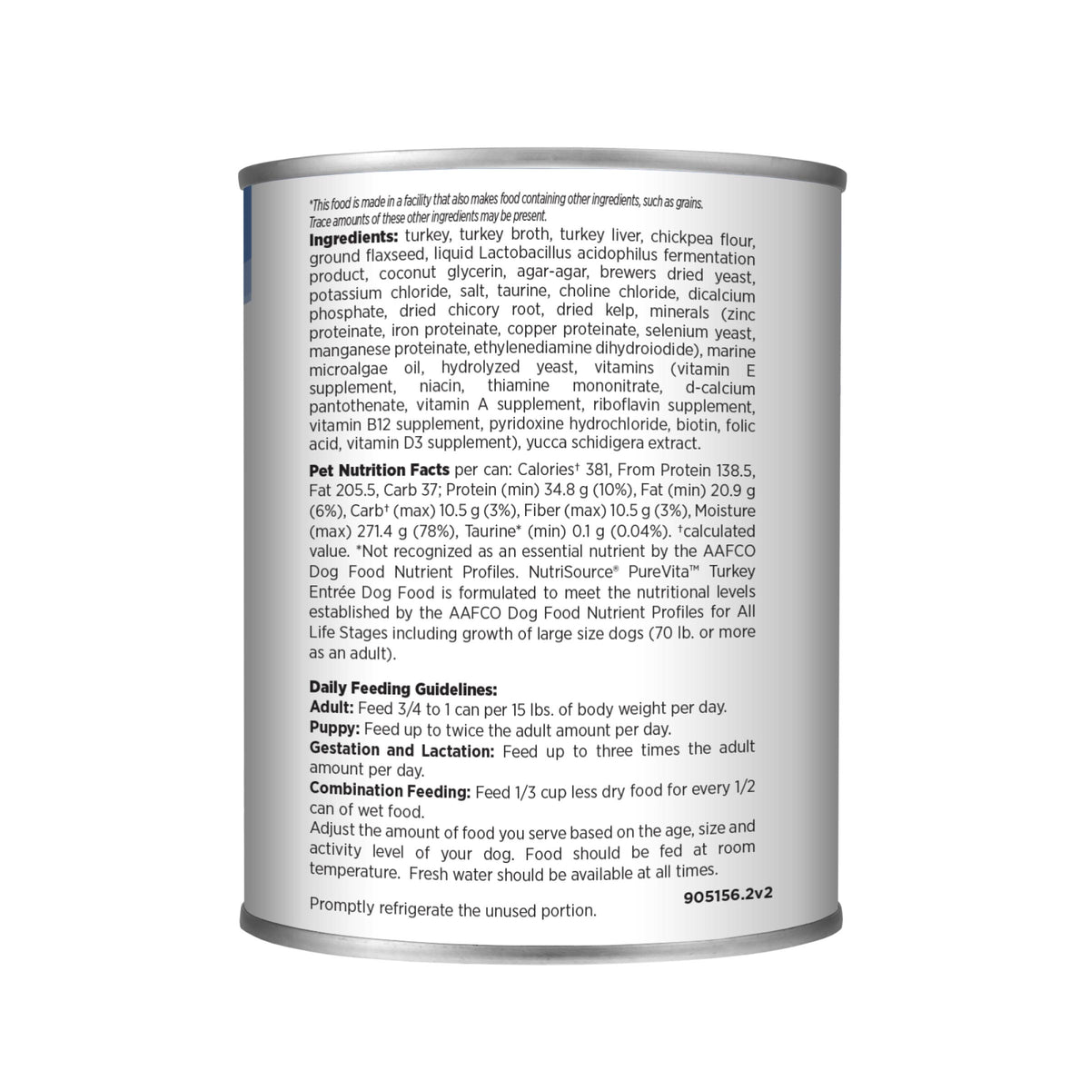 Turkey Entrée Turkey is the #1 Ingredient 
Grain Free Pate-Style Dog Food back of can