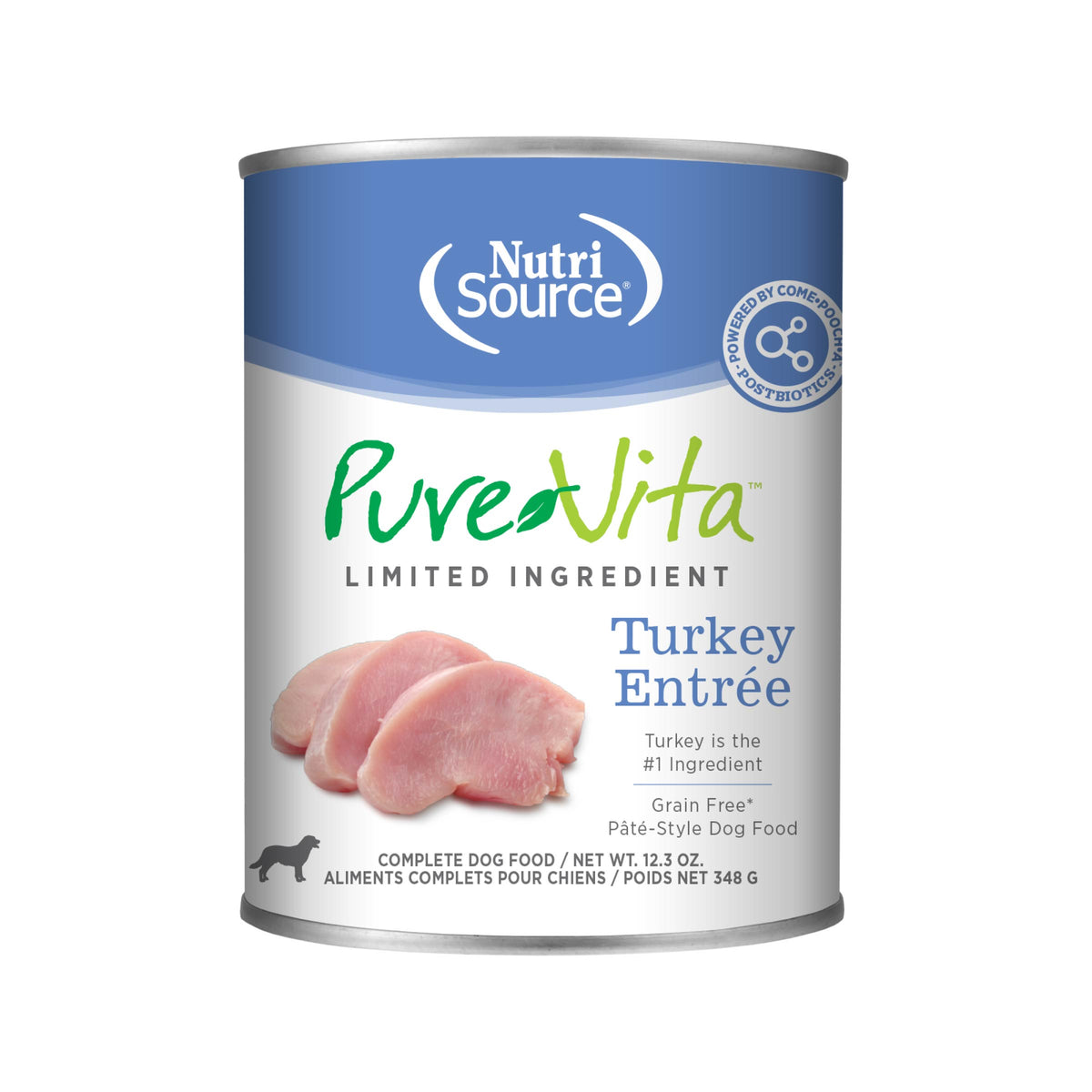 Turkey Entrée Turkey is the #1 Ingredient 
Grain Free Pate-Style Dog Food front of can