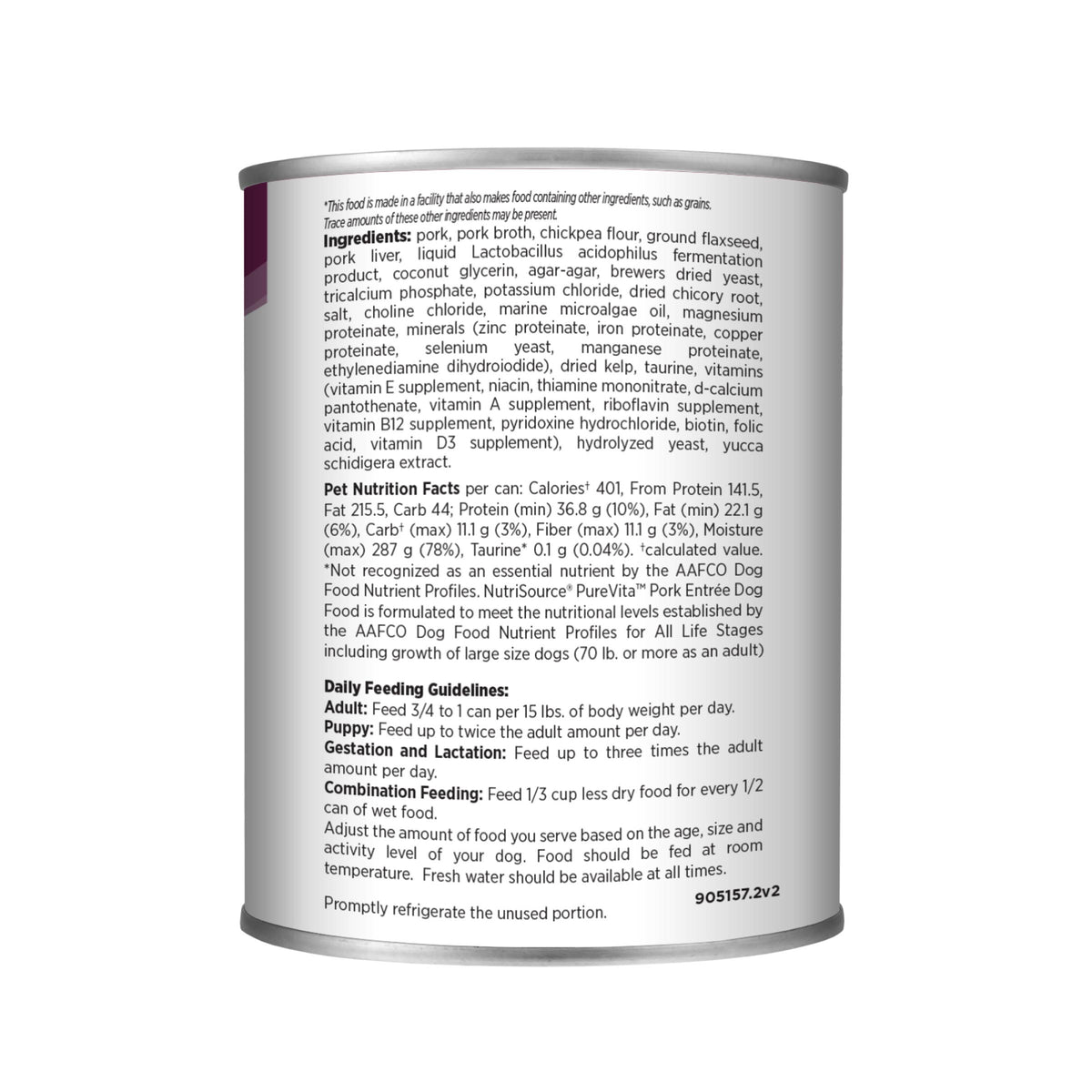 Pork Entrée Pork is the #1 Ingredient Grain Free Pate-Style Dog Food back of can