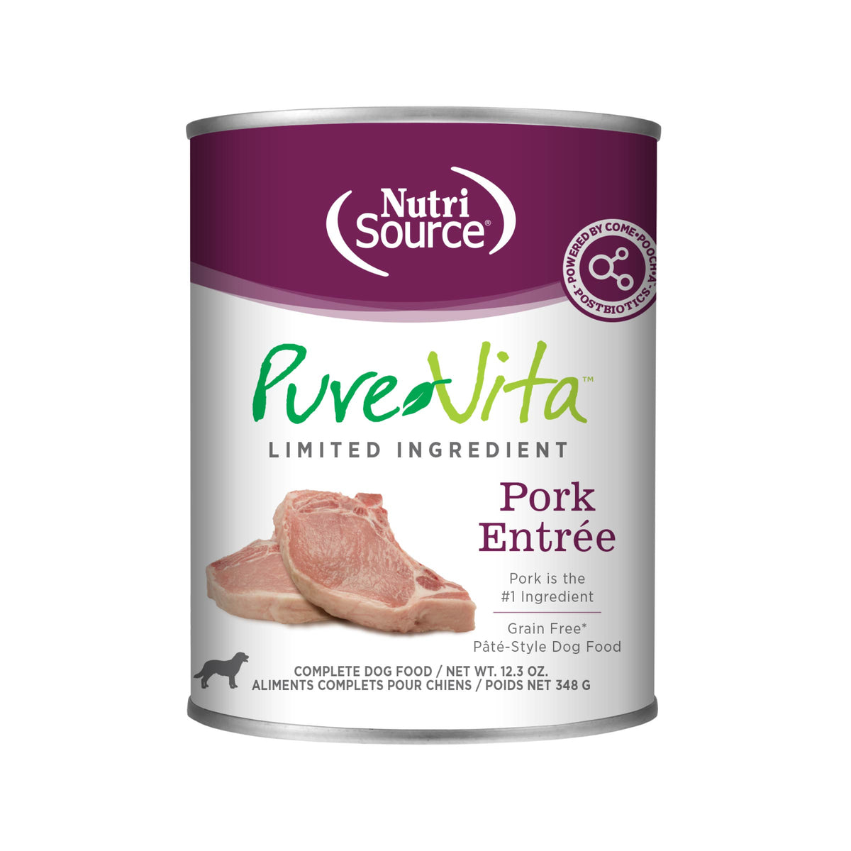 Pork Entrée Pork is the #1 Ingredient Grain Free Pate-Style Dog Food front of can