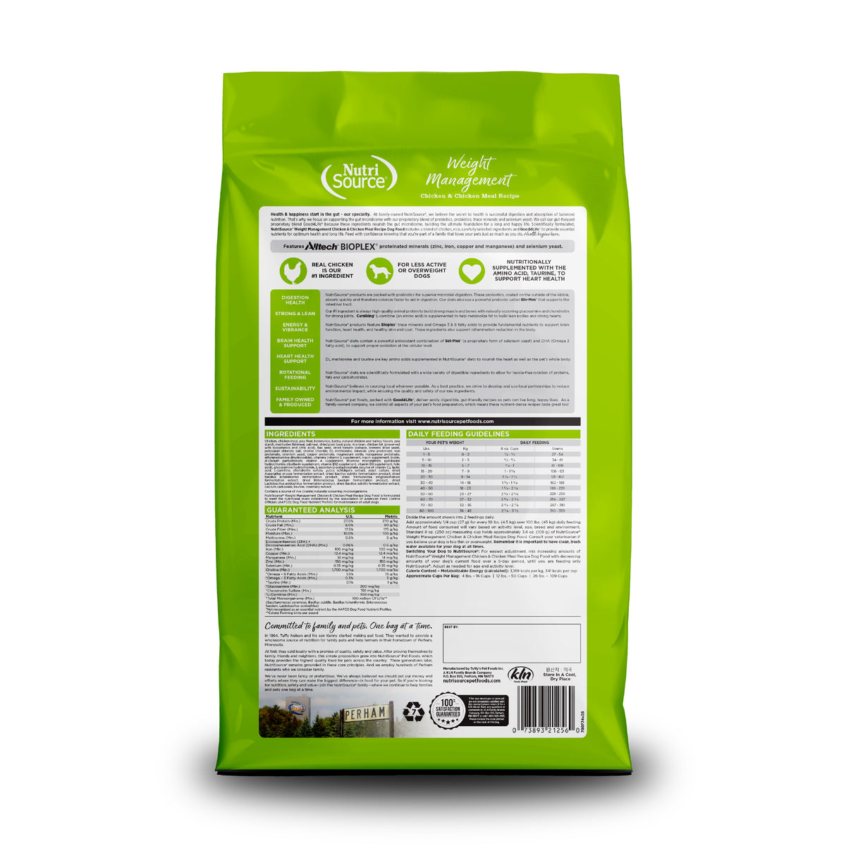 Weight Management Chicken & Chicken Meal Recipe For Less Active or Overweight Dogs back of bag