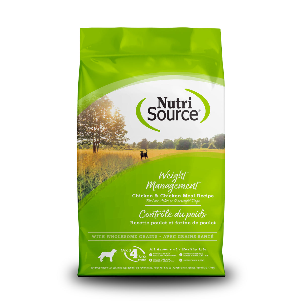 Weight Management Chicken & Chicken Meal Recipe For Less Active or Overweight Dogs front of bag