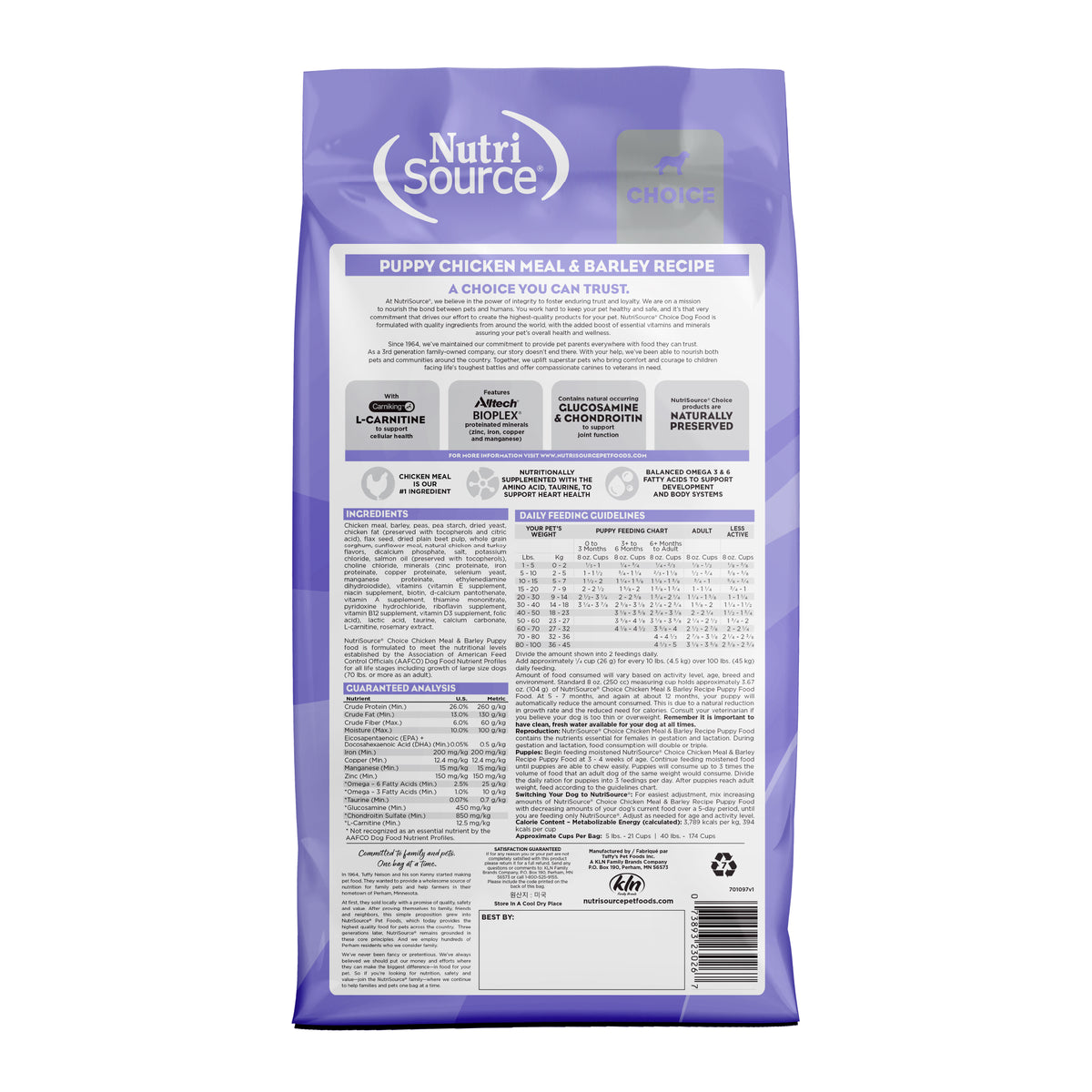 PUPPY CHICKEN MEAL & BARLEY RECIPE back of bag