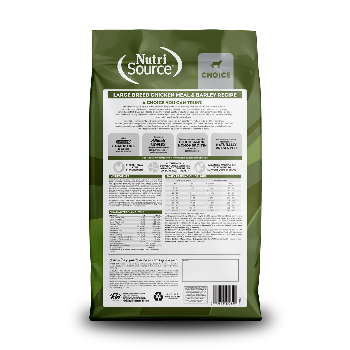 LARGE BREED CHICKEN MEAL & BARLEY RECIPE back of bag