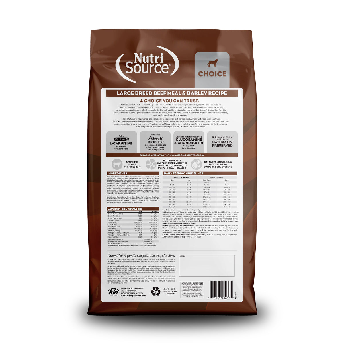 LARGE BREED BEEF MEAL & BARLEY RECIPE back of bag