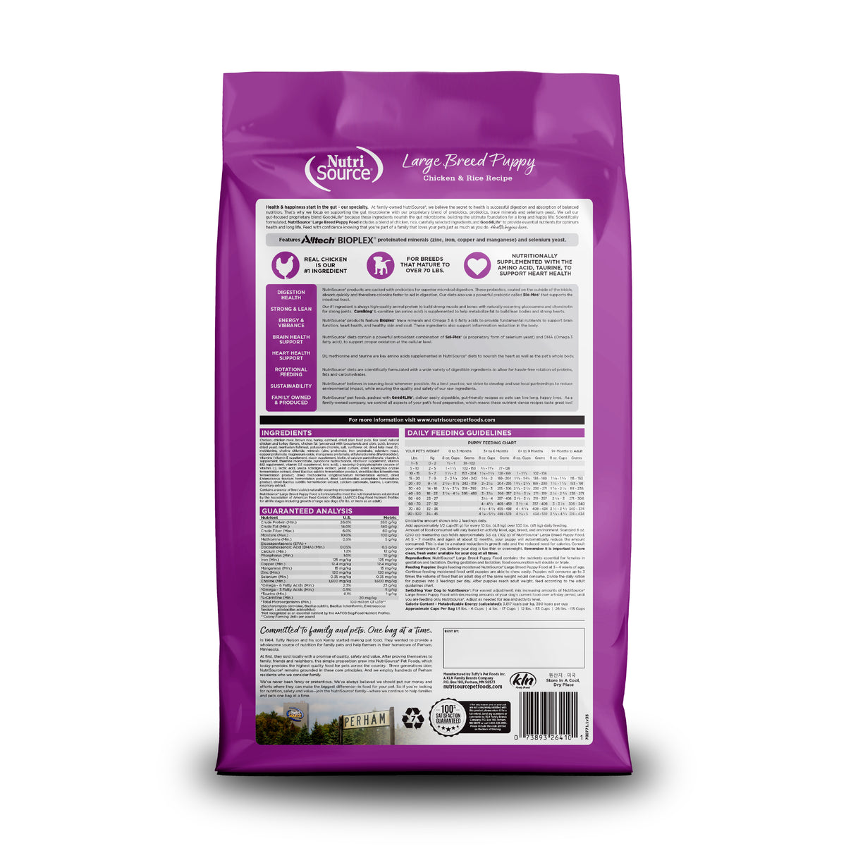 Large Breed Puppy Chicken & Rice Recipe - Back of Bag