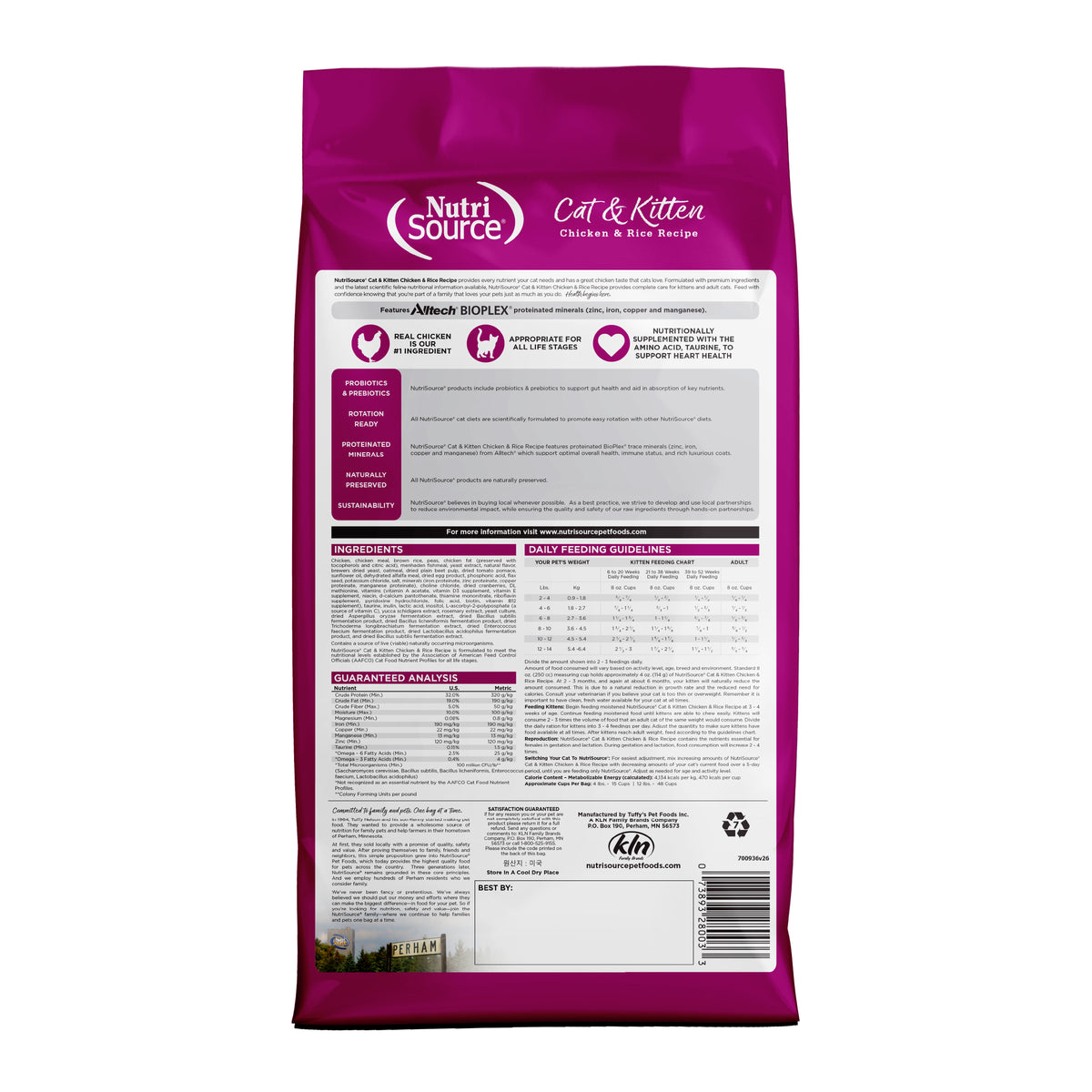 Cat & Kitten Chicken & Rice Recipe back of bag