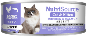 Can of NutriSource Chicken & Salmon Select wet cat food.