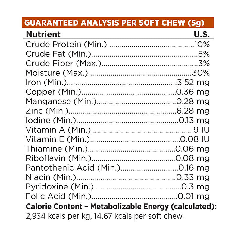 GUARANTEED ANALYSIS PER SOFT CHEW (5g)