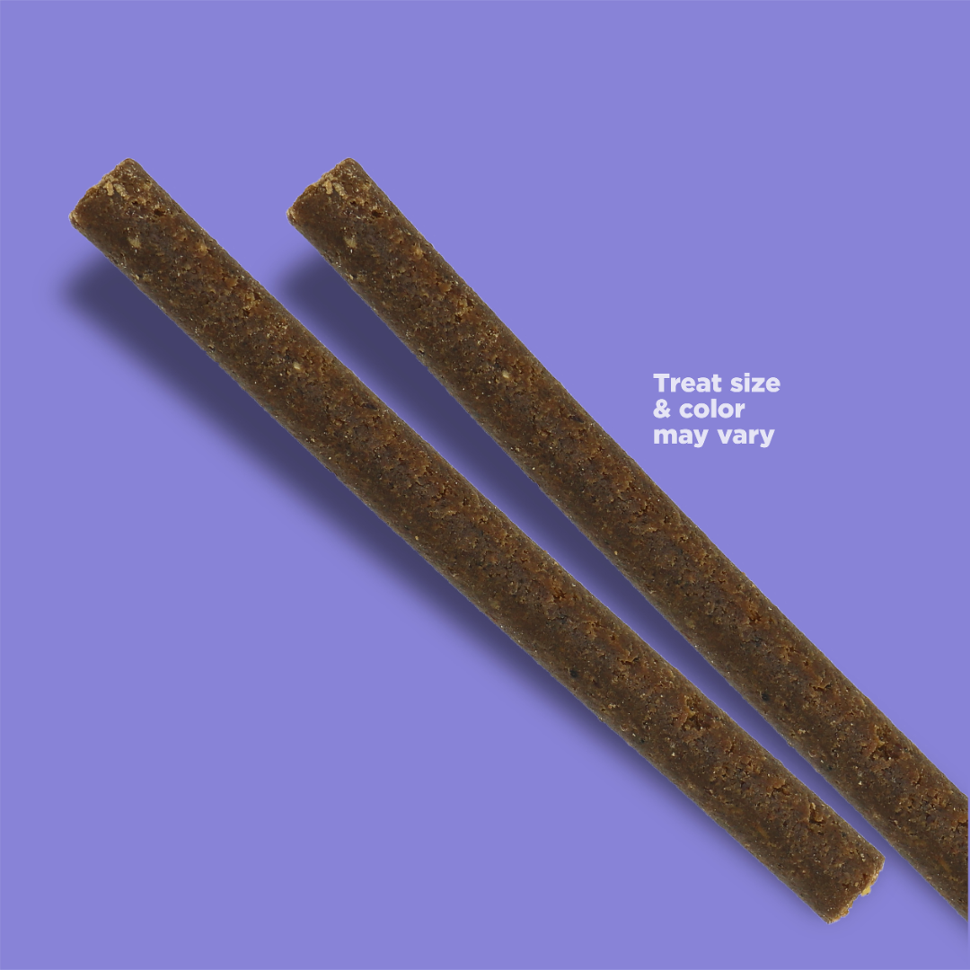 Photo of two treat sticks with text that reads "Treat size & color may vary"