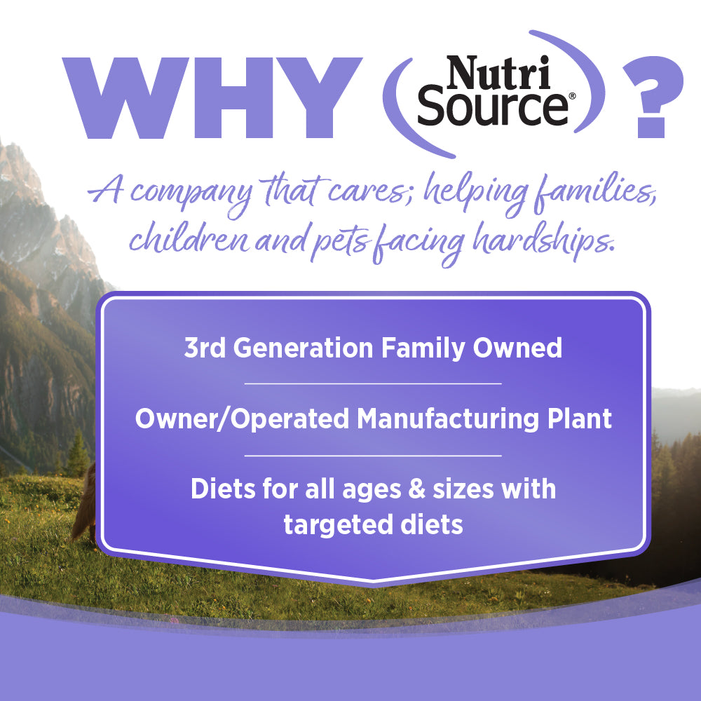Advertisement for NutriSource with mountain landscape in the background