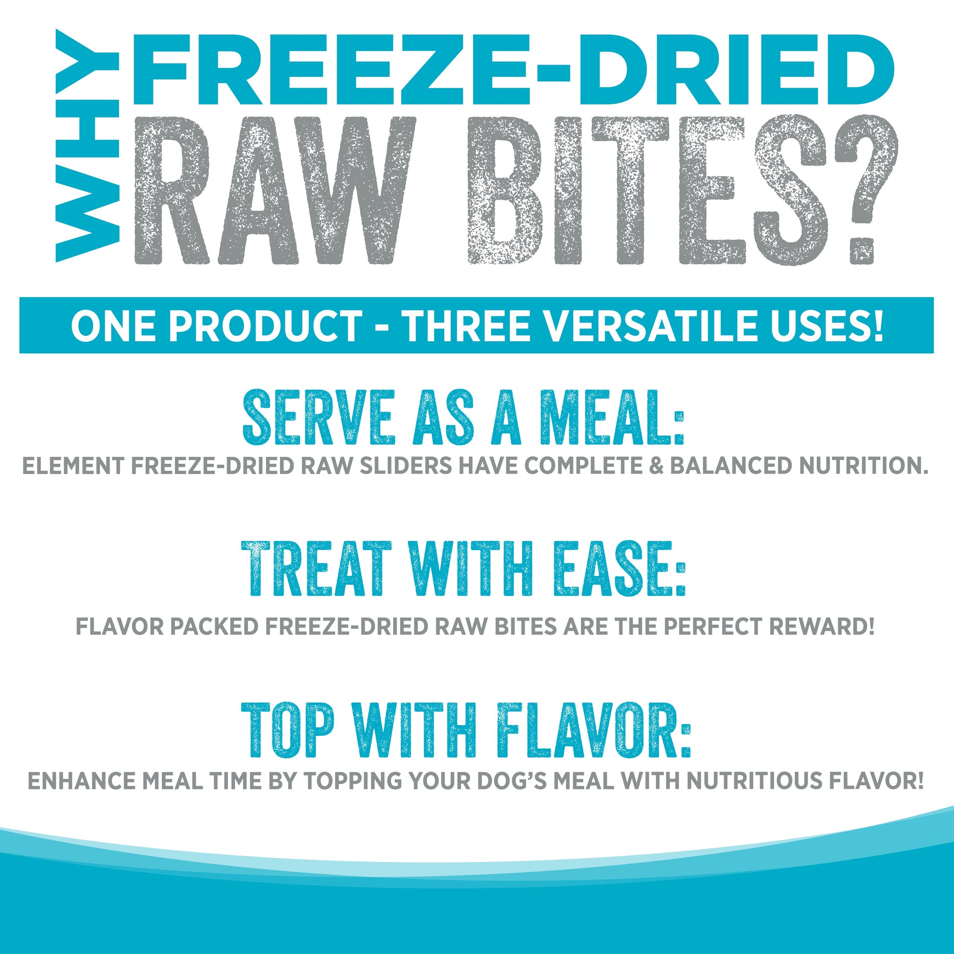 Promotional text about freeze-dried raw bites with benefits on a white background