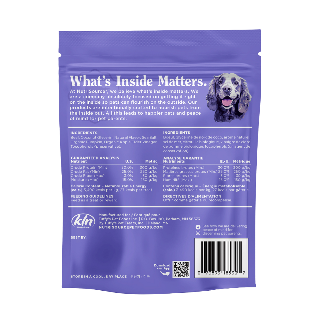 NutriSource PureVita Beef Jivin' Jerky - bag back