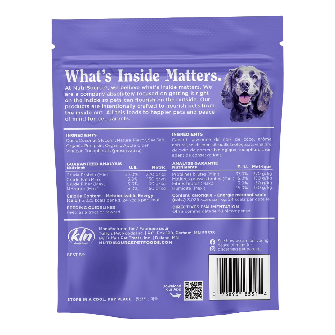 NutriSource PureVita Duck Jivin' Jerky - bag back