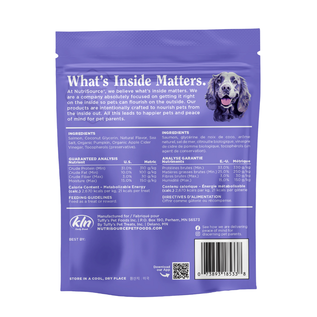 NutriSource PureVita Salmon Jivin' Jerky - bag back