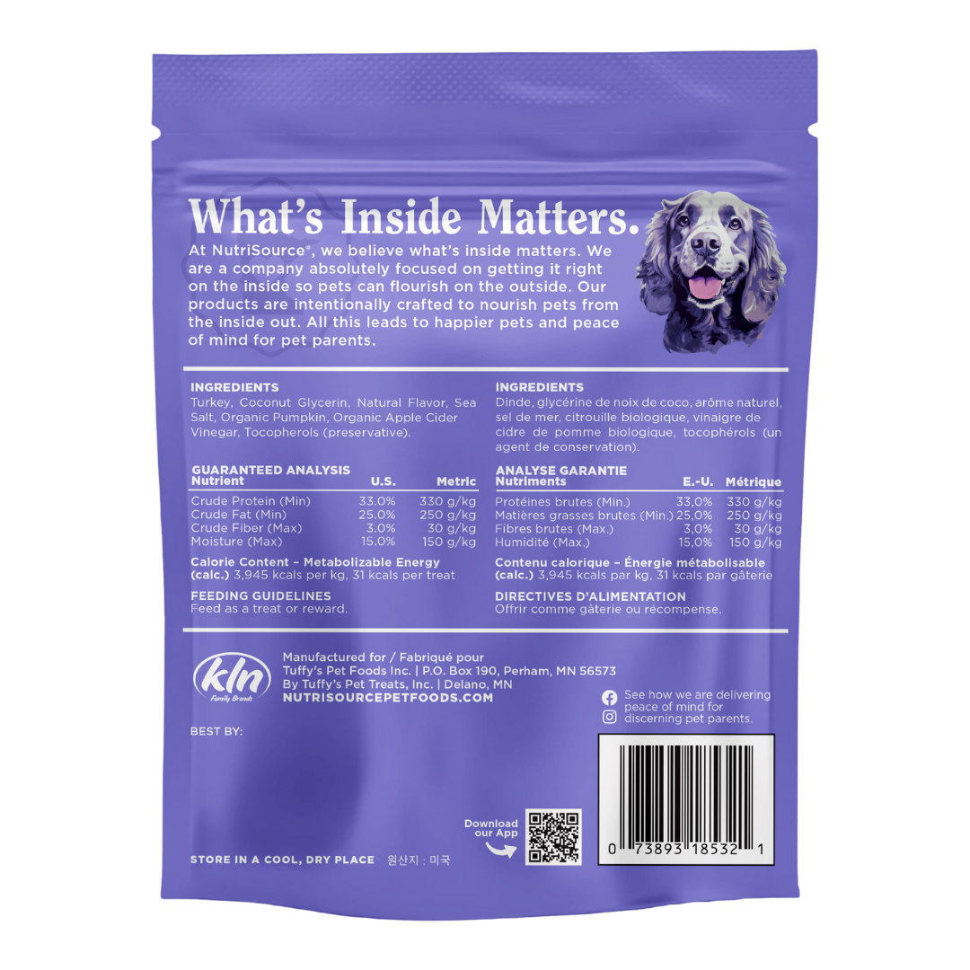 NutriSource PureVita Turkey Jivin' Jerky - bag back