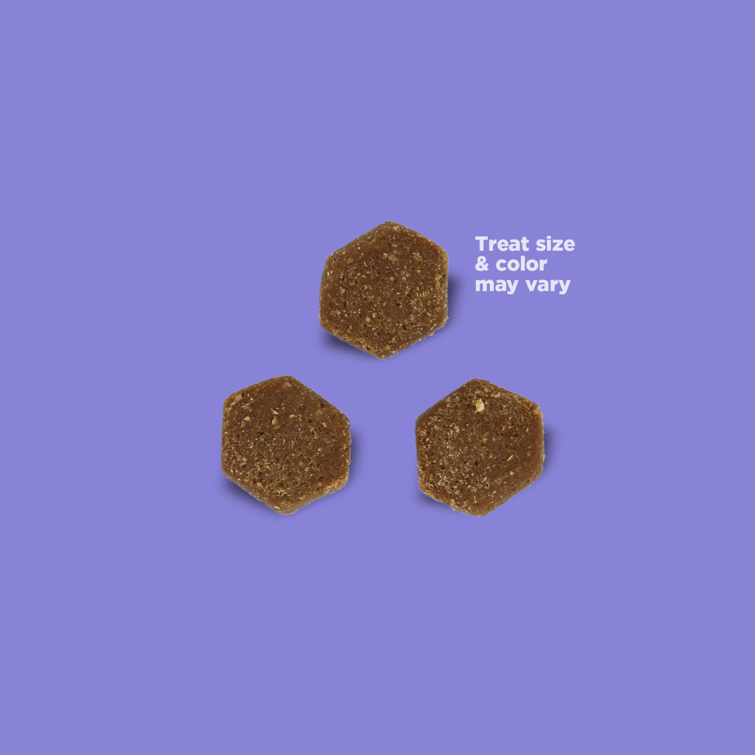Photo of three treats with text that reads "Treat size & color may vary"