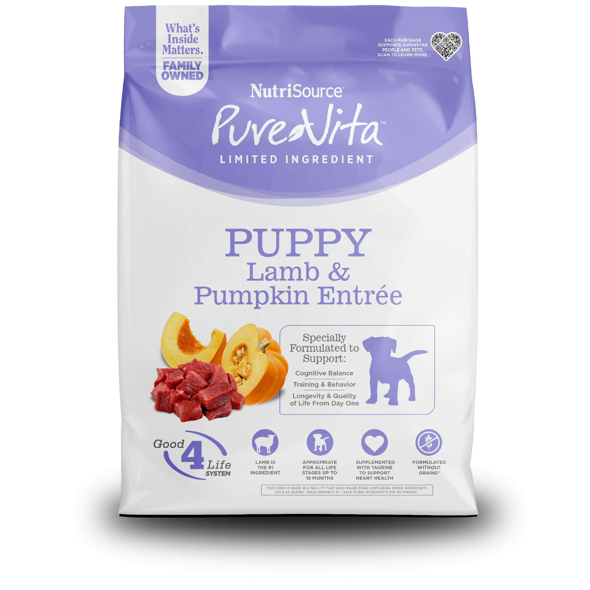 PureVita Puppy Lamb & Pumpkin Entrée - bag front