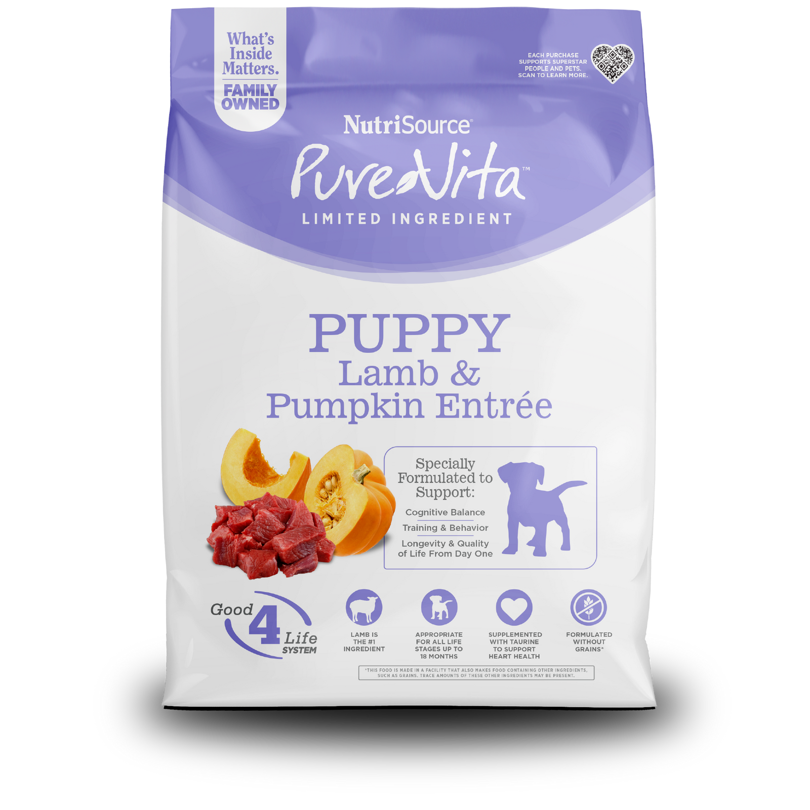 PureVita Puppy Lamb & Pumpkin Entrée - bag front