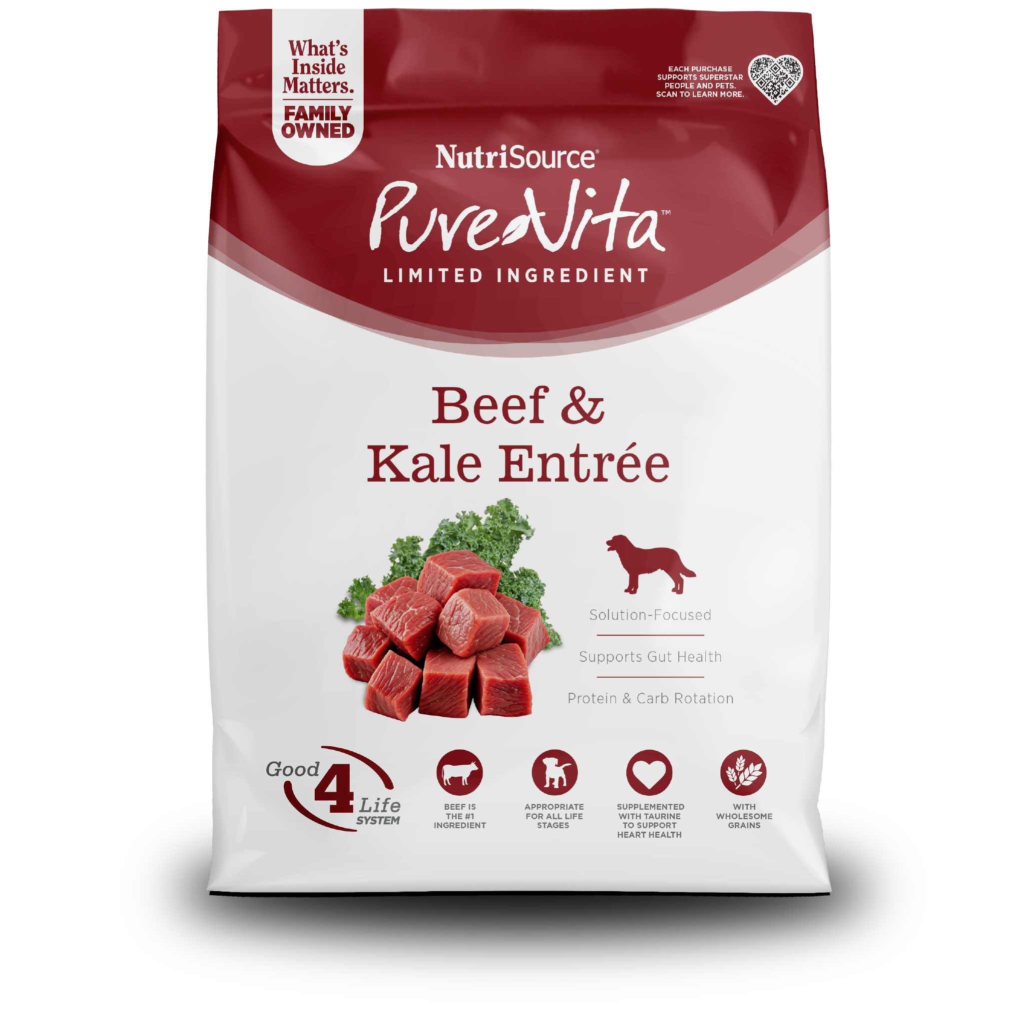 NutriSource PureVita Beef & Kale Entree - bag front
