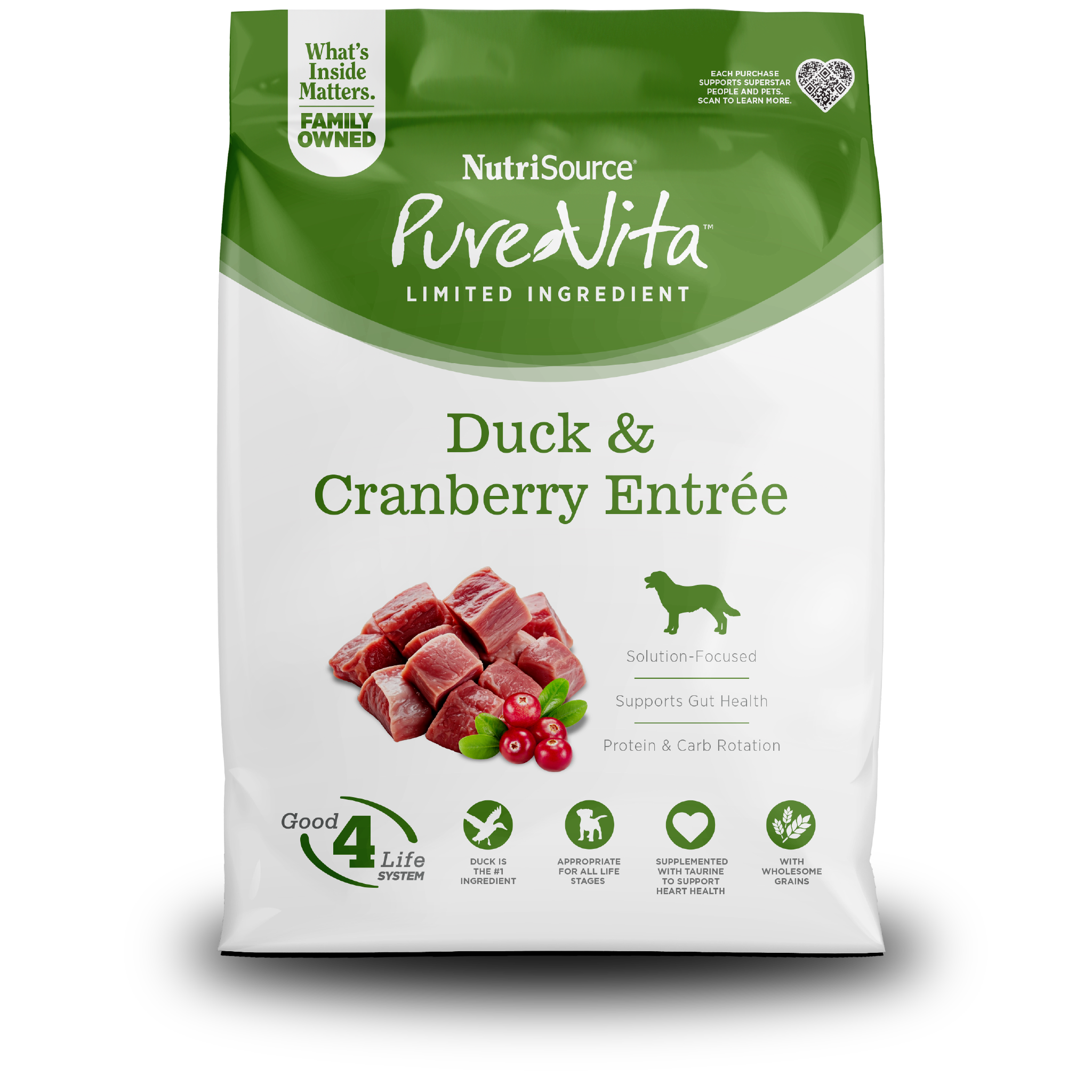 NutriSource PureVita Duck & Cranberry Entrée - bag front