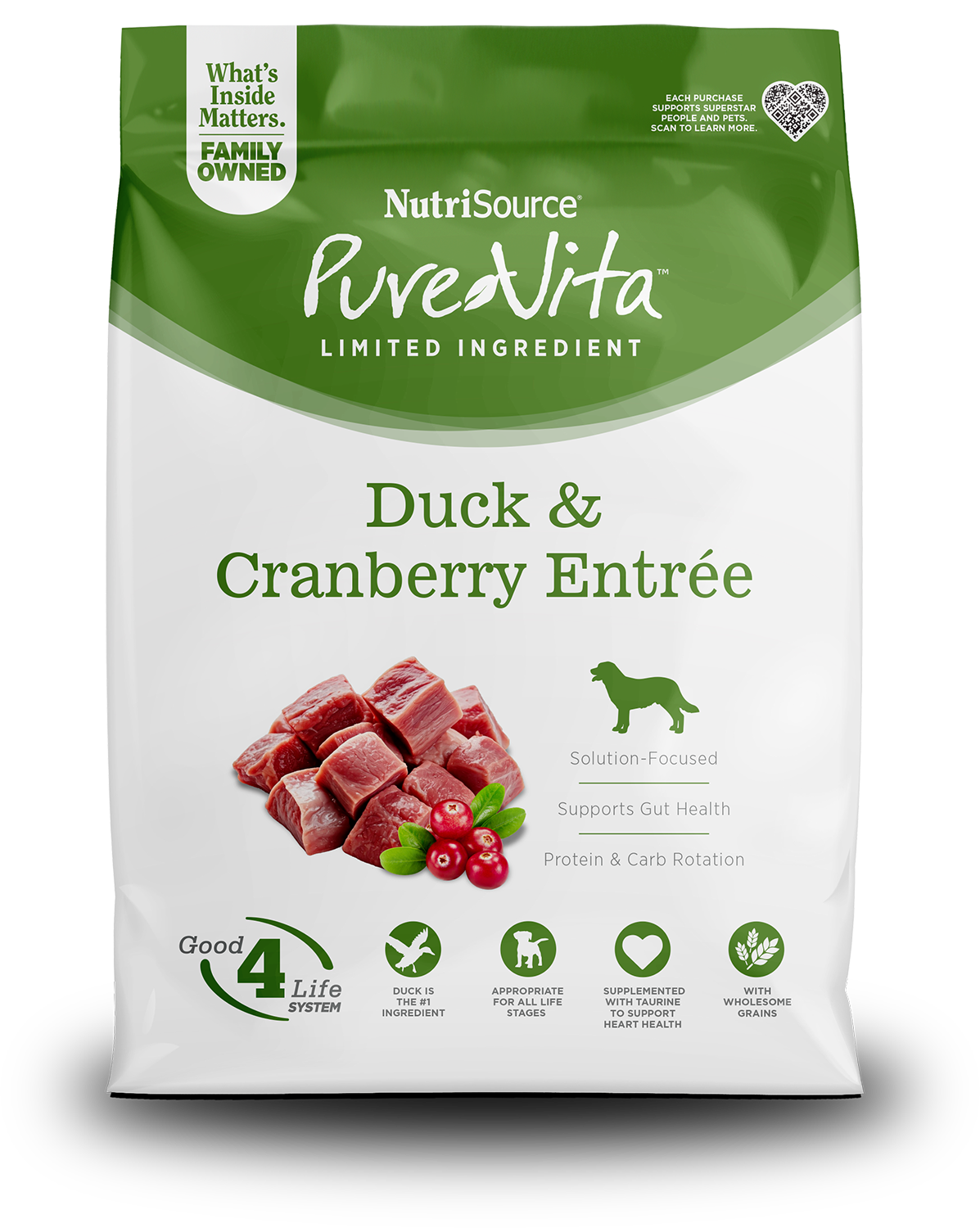NutriSource PureVita Duck & Cranberry Entrée - bag front