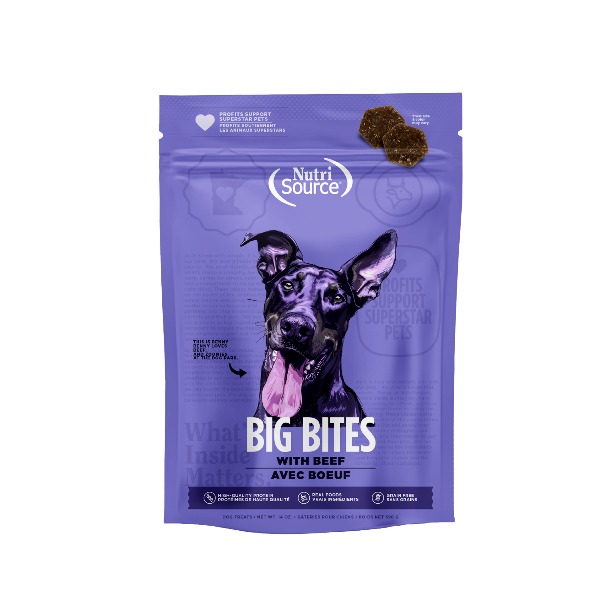 NutriSource Grain Free Beef Big Bites - bag front