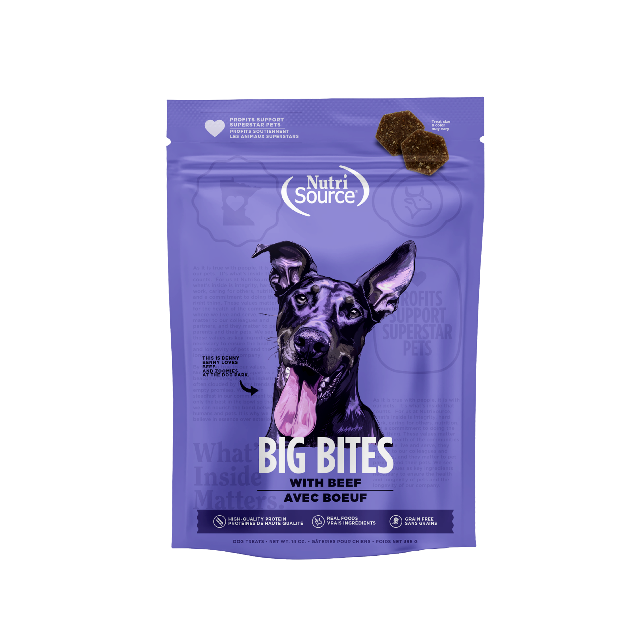 NutriSource Grain Free Beef Big Bites - bag front