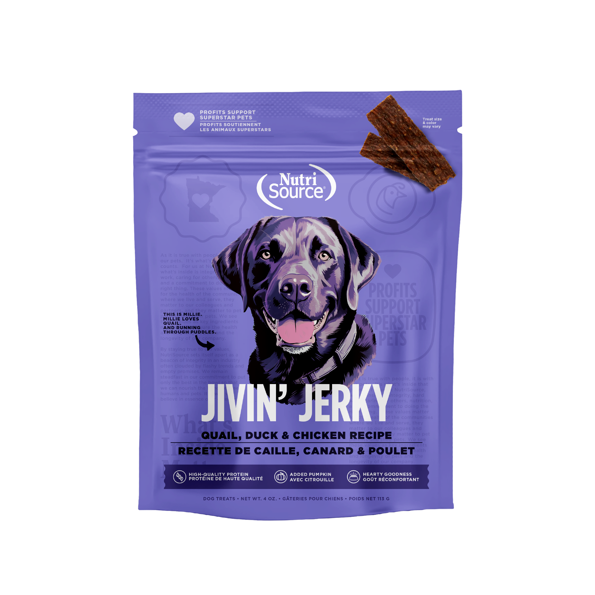 NutriSource Quail, Duck & Chicken Jivin' Jerky - bag front