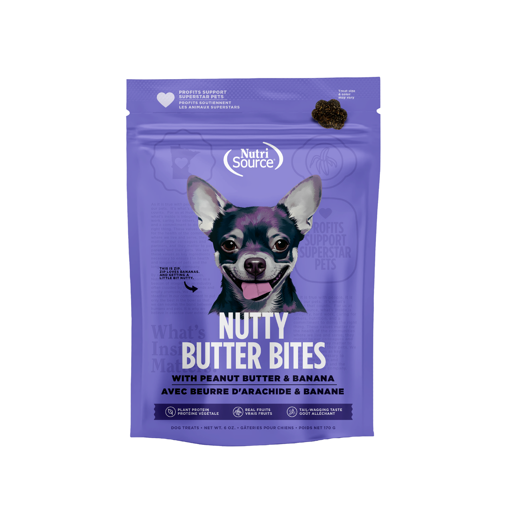 NutriSource Peanut Butter & Banana Nutty Butter Bites - bag front