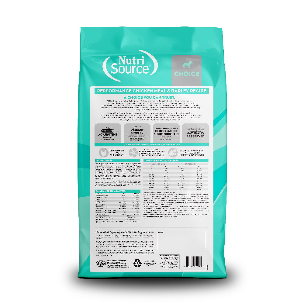 Choice Performance Chicken Meal & Barley Recipe - bag back