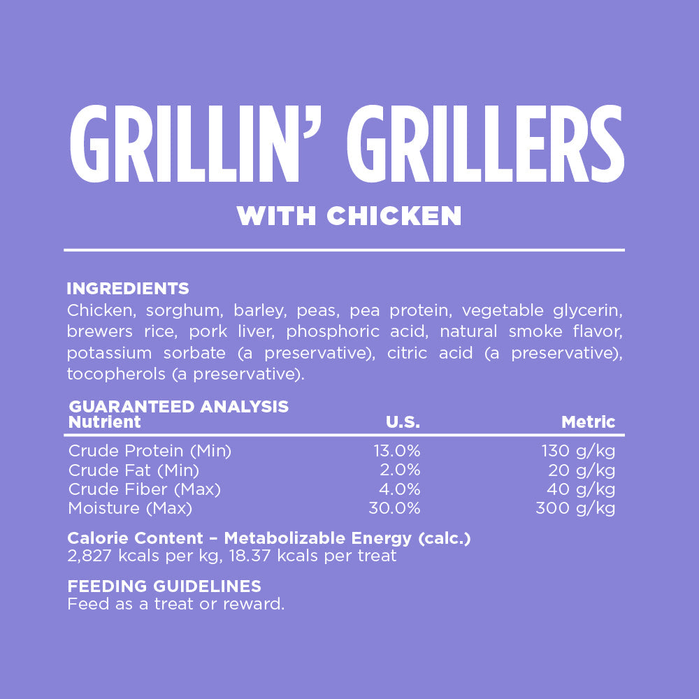 Grillin' Grillers with Chicken product label on a purple background