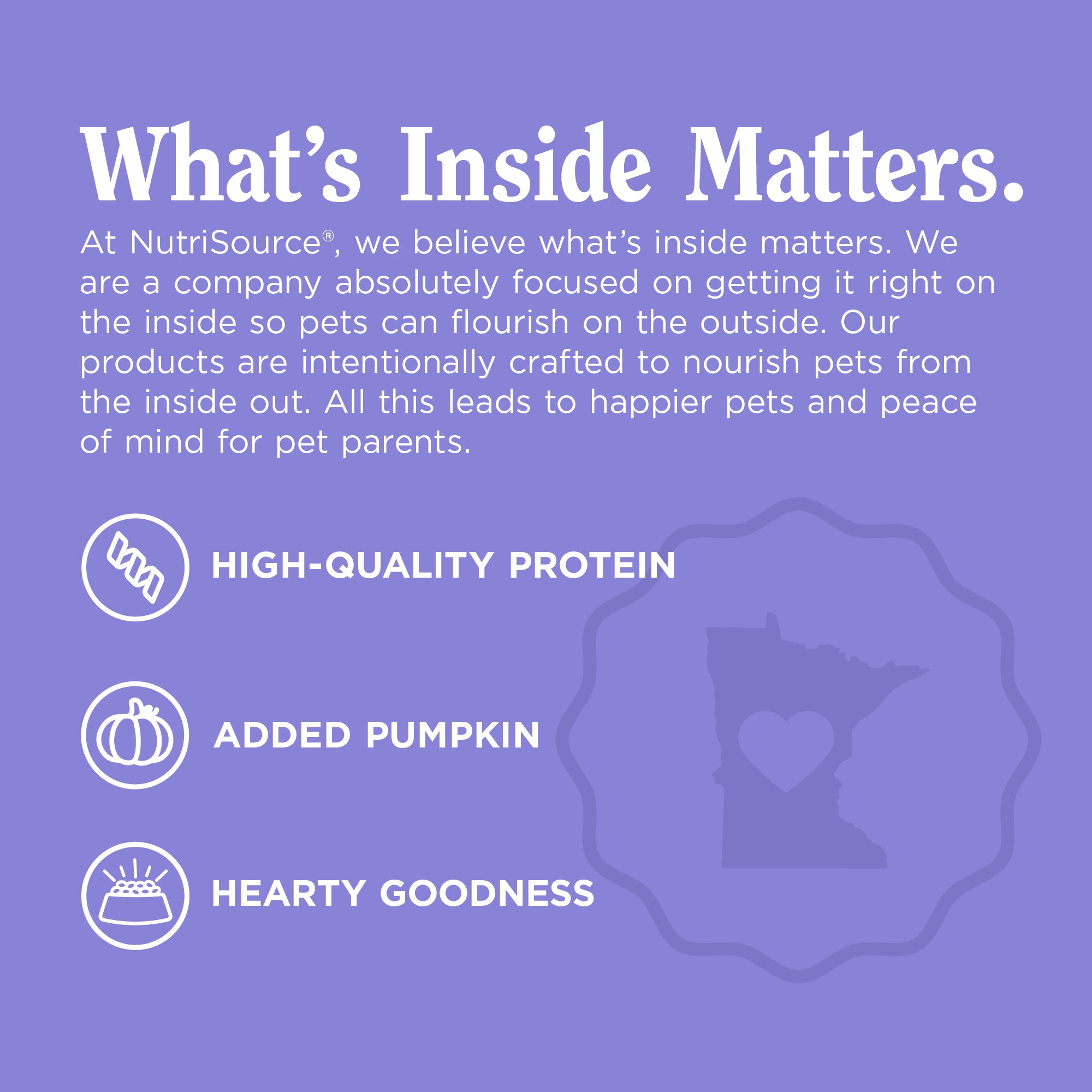 What's Inside Matters: High-Quality Protein, Added Pumpkin, Hearty Goodness.