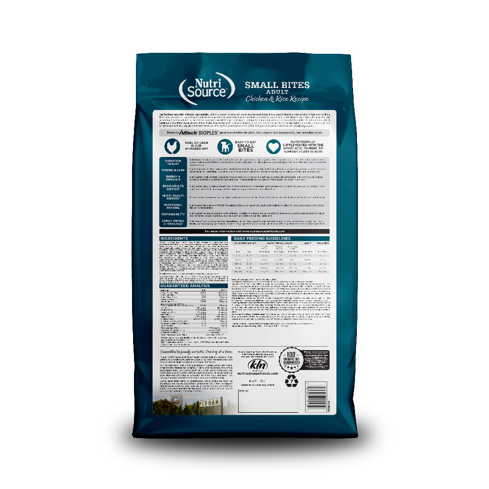 NutriSource Small Bites Adult Chicken & Rice - bag back