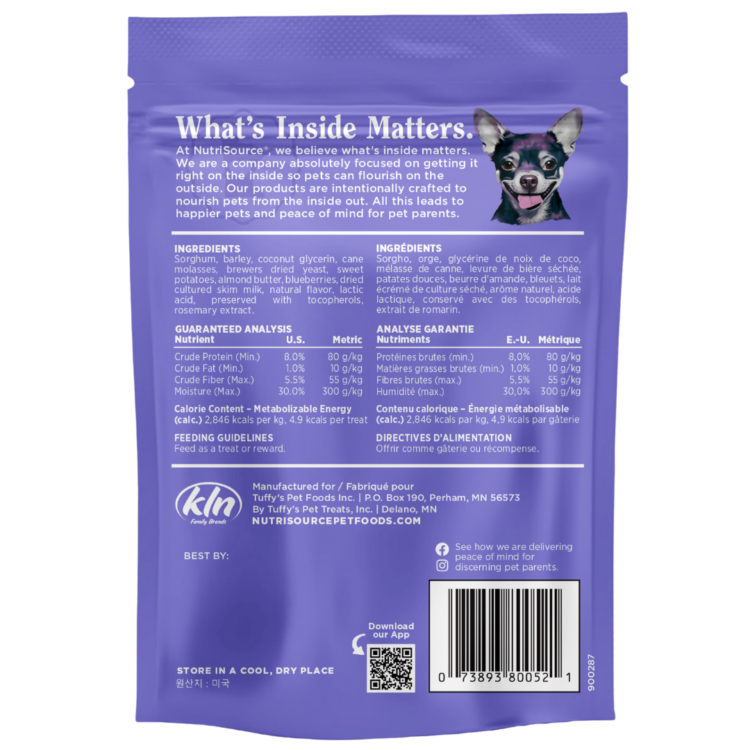 NutriSource Almond Butter & Blueberry Nutty Butter Bites - bag back