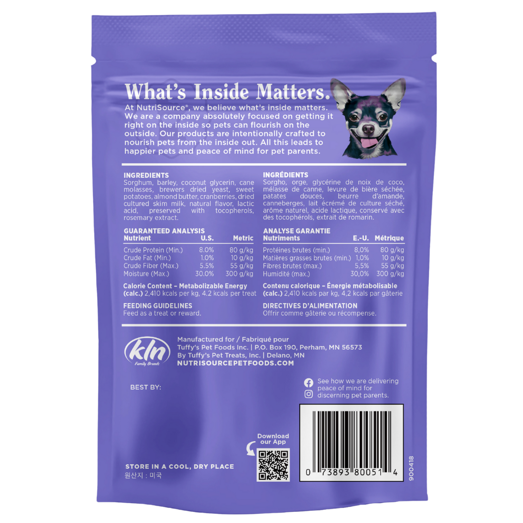 NutriSource Almond Butter & Cranberry Nutty Butter Bites - bag back