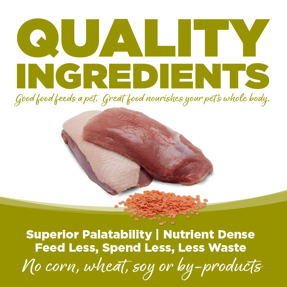 QUALITY INGREDIENTS
good food feeds a pet. great food nourishes your pet's whole body.

Superior Palatability | Nutrient Dense
Feed Less, Spend Less, Less Waste
no corn, wheat, soy or by-products
