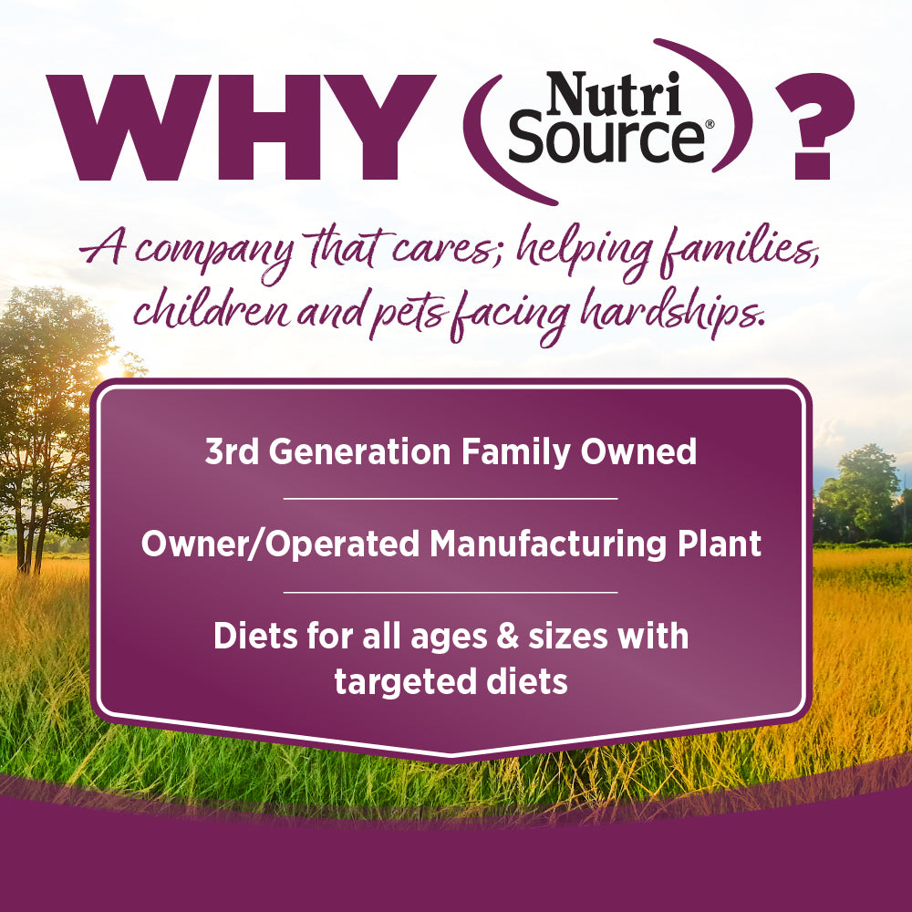 Advertisement for NutriSource with text about the company's values and services.