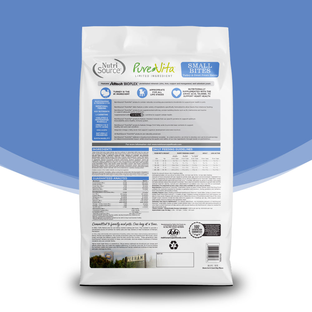 Grain Free Turkey & Sweet Potato Entrée back of bag