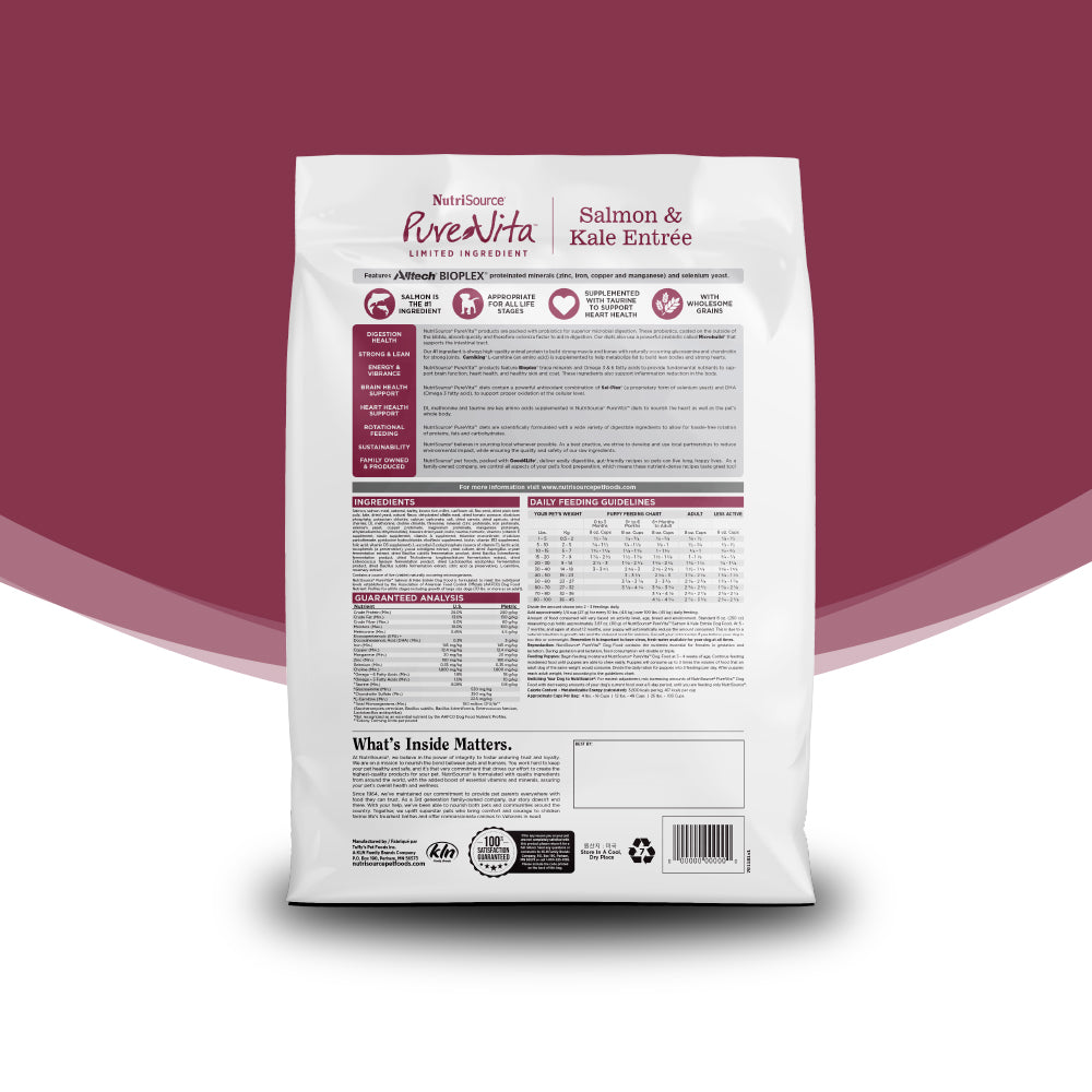 Nutrience PureVita salmon and kale entree packaging on a white background