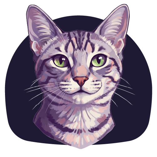 Illustration of a cat's head on a dark purple background