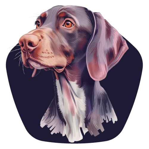 Illustration of a dog's head on a dark purple background